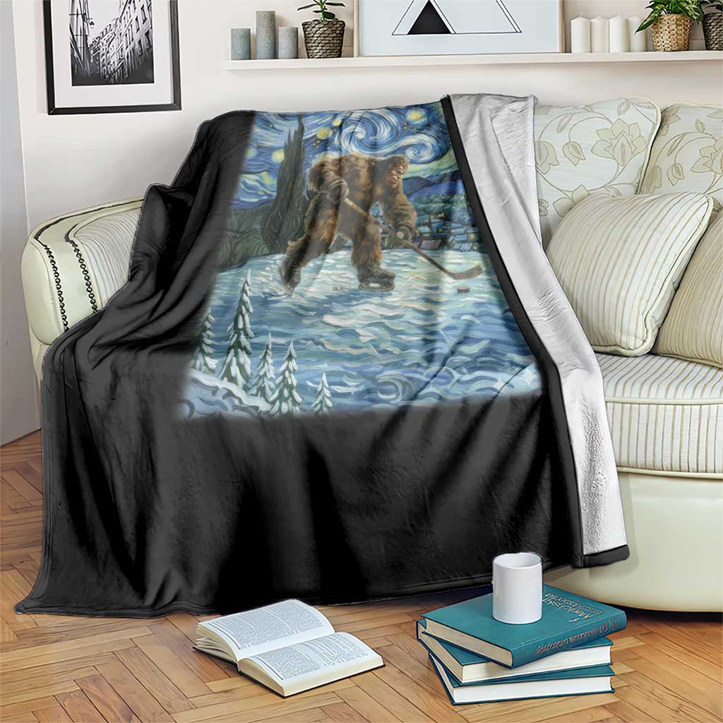 Cryptid Hockey Bigfoot Starry Night Inspired Funny Gift Throw Blanket - Wonder Print Shop