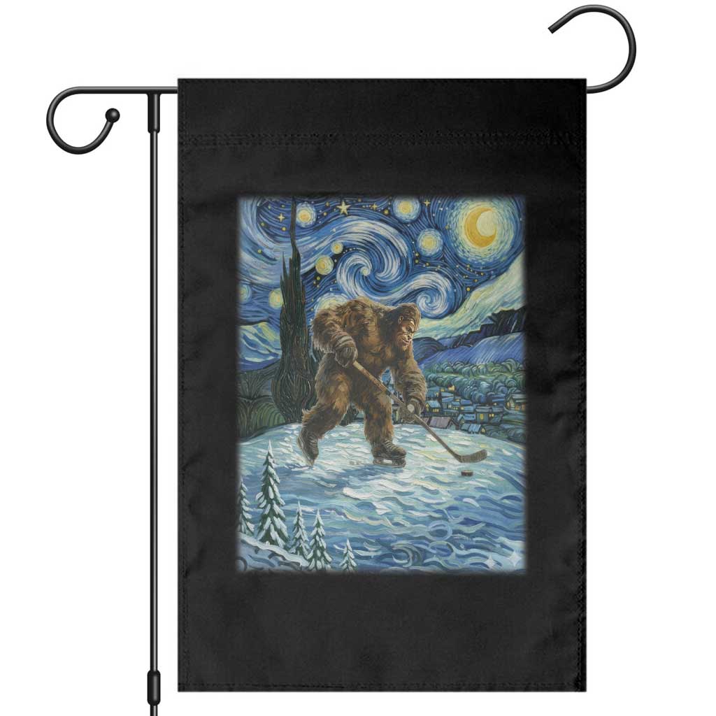 Cryptid Hockey Bigfoot Starry Night Inspired Funny Gift Garden Flag - Wonder Print Shop