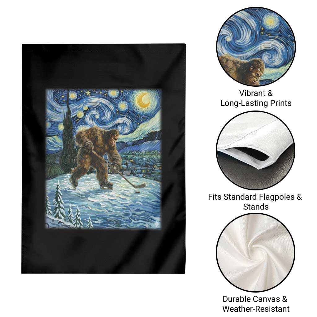 Cryptid Hockey Bigfoot Starry Night Inspired Funny Gift Garden Flag - Wonder Print Shop