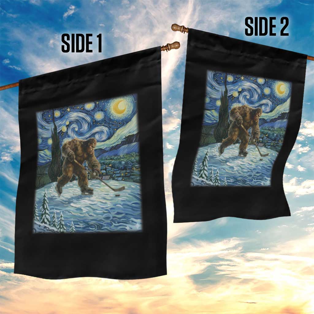 Cryptid Hockey Bigfoot Starry Night Inspired Funny Gift Garden Flag - Wonder Print Shop