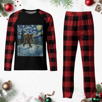 Cryptid Hockey Bigfoot Starry Night Inspired Funny Gift Plaid Pajama Set - Wonder Print Shop