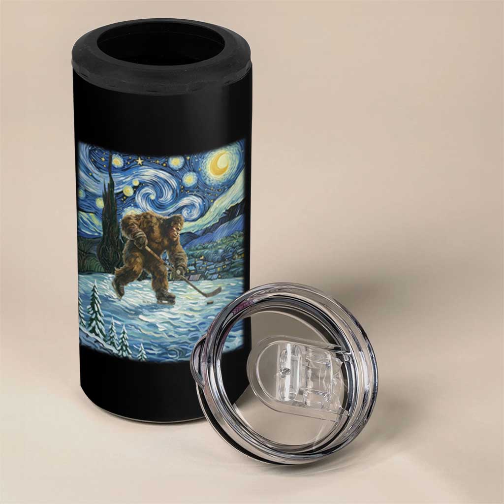 Cryptid Hockey Bigfoot Starry Night Inspired Funny Gift 4 in 1 Can Cooler Tumbler - Wonder Print Shop