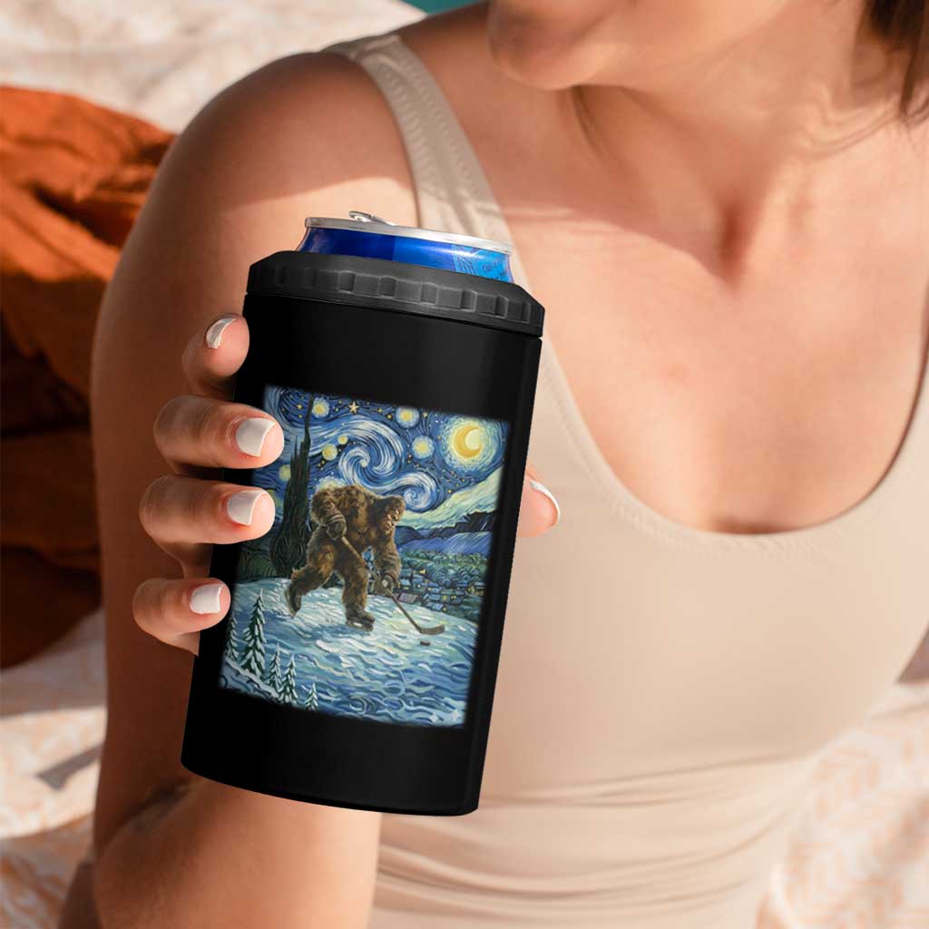 Cryptid Hockey Bigfoot Starry Night Inspired Funny Gift 4 in 1 Can Cooler Tumbler - Wonder Print Shop