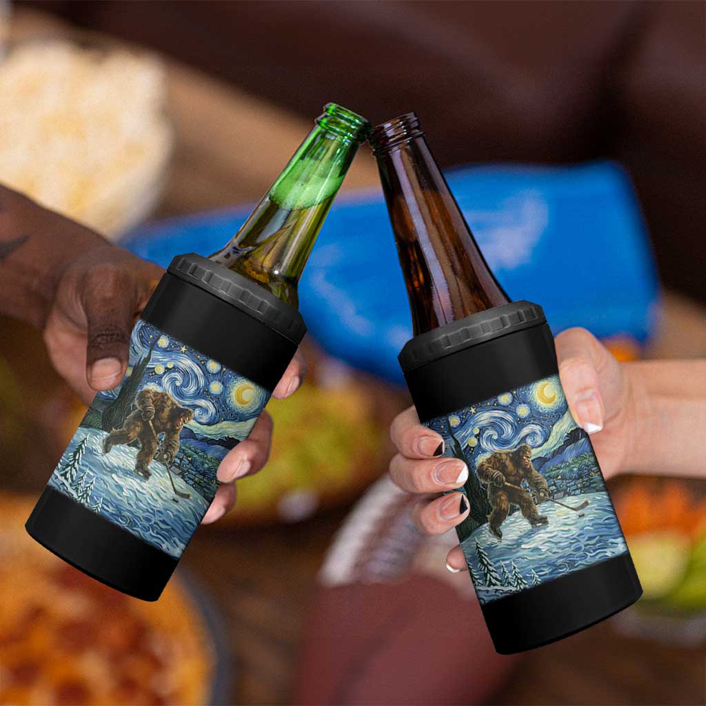 Cryptid Hockey Bigfoot Starry Night Inspired Funny Gift 4 in 1 Can Cooler Tumbler - Wonder Print Shop