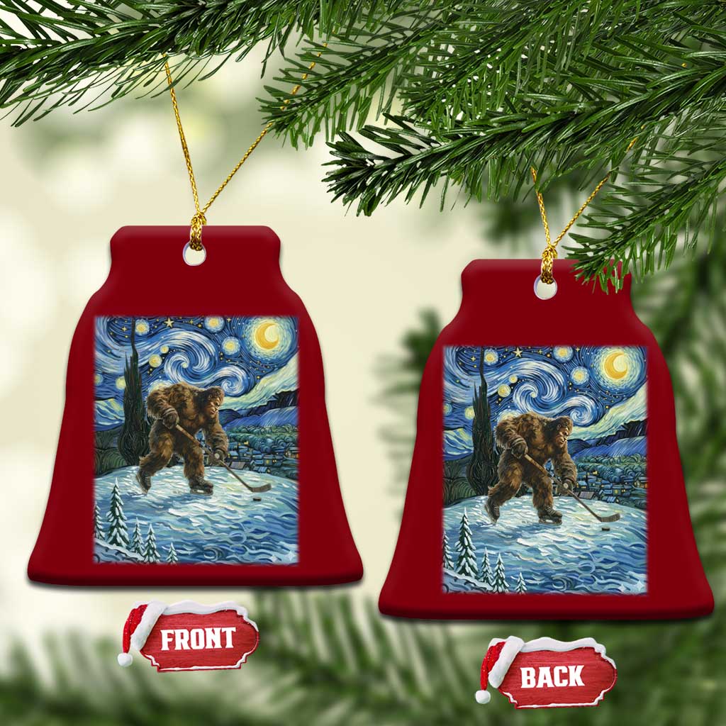 Cryptid Hockey Bigfoot Starry Night Inspired Funny Gift Ceramic Ornament - Wonder Print Shop