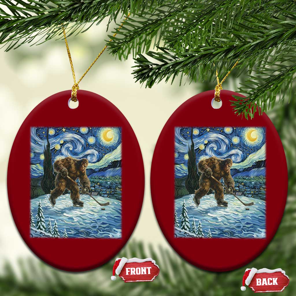 Cryptid Hockey Bigfoot Starry Night Inspired Funny Gift Ceramic Ornament - Wonder Print Shop