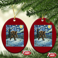 Cryptid Hockey Bigfoot Starry Night Inspired Funny Gift Ceramic Ornament - Wonder Print Shop