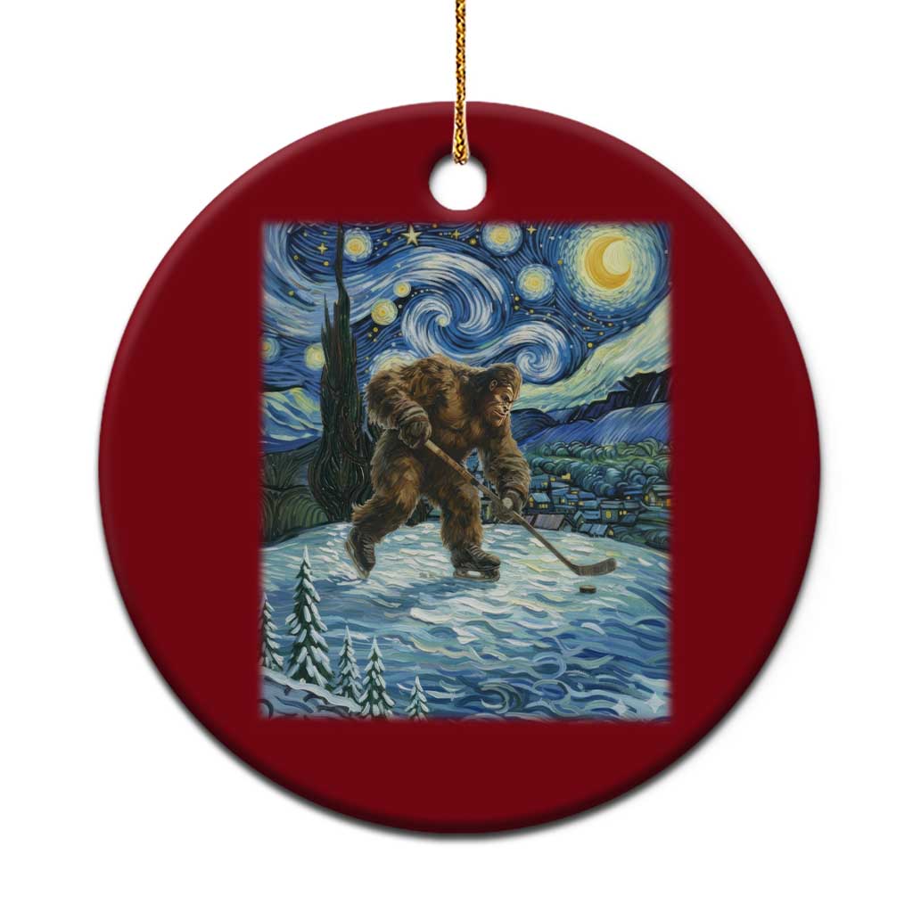 Cryptid Hockey Bigfoot Starry Night Inspired Funny Gift Ceramic Ornament - Wonder Print Shop