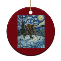 Cryptid Hockey Bigfoot Starry Night Inspired Funny Gift Ceramic Ornament - Wonder Print Shop