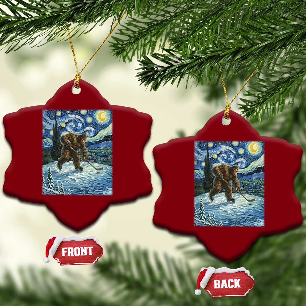 Cryptid Hockey Bigfoot Starry Night Inspired Funny Gift Ceramic Ornament - Wonder Print Shop