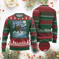 Cryptid Hockey Bigfoot Starry Night Inspired Funny Gift Ugly Christmas Sweater - Wonder Print Shop