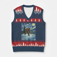 Cryptid Hockey Bigfoot Starry Night Inspired Funny Gift V-Neck Knit Sweater Vest - Wonder Print Shop