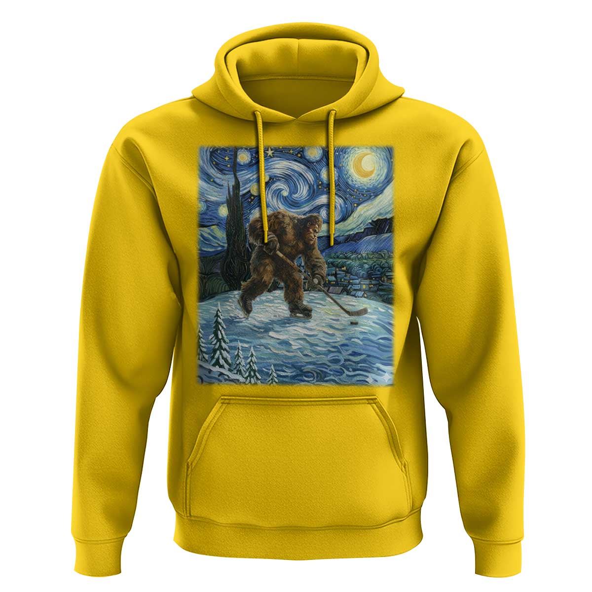 Cryptid Hockey Bigfoot Starry Night Inspired Funny Gift Hoodie - Wonder Print Shop