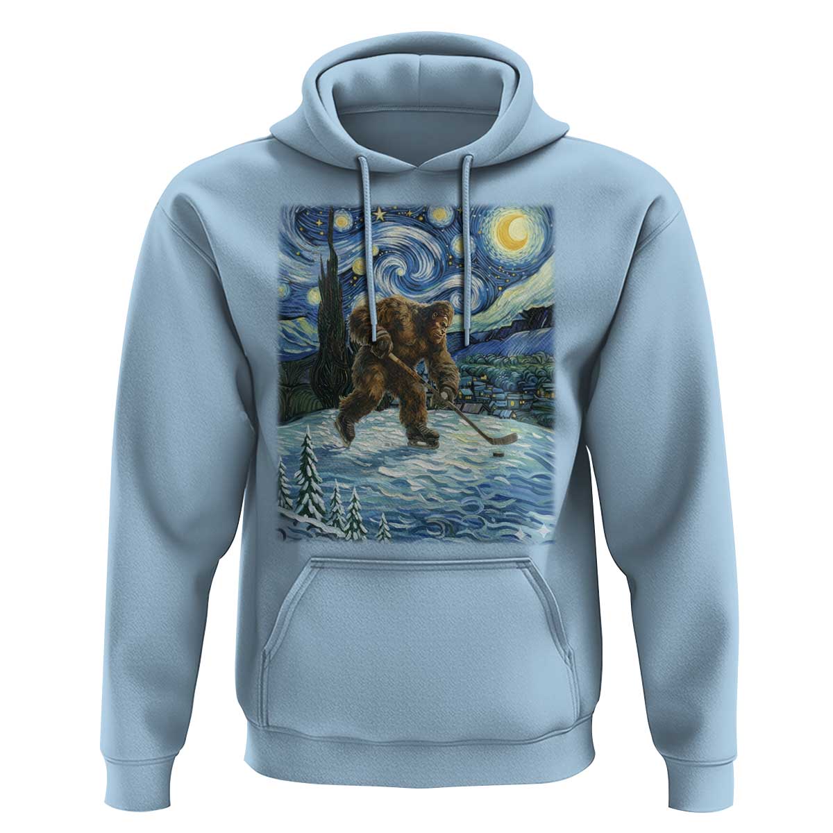 Cryptid Hockey Bigfoot Starry Night Inspired Funny Gift Hoodie - Wonder Print Shop