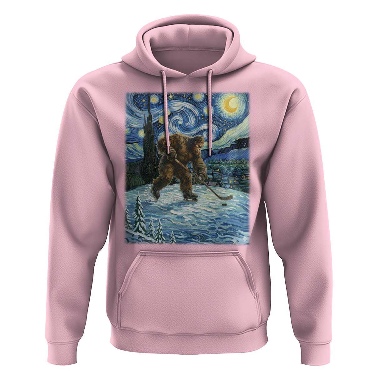 Cryptid Hockey Bigfoot Starry Night Inspired Funny Gift Hoodie - Wonder Print Shop