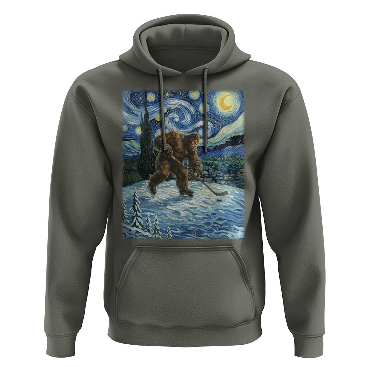 Cryptid Hockey Bigfoot Starry Night Inspired Funny Gift Hoodie - Wonder Print Shop