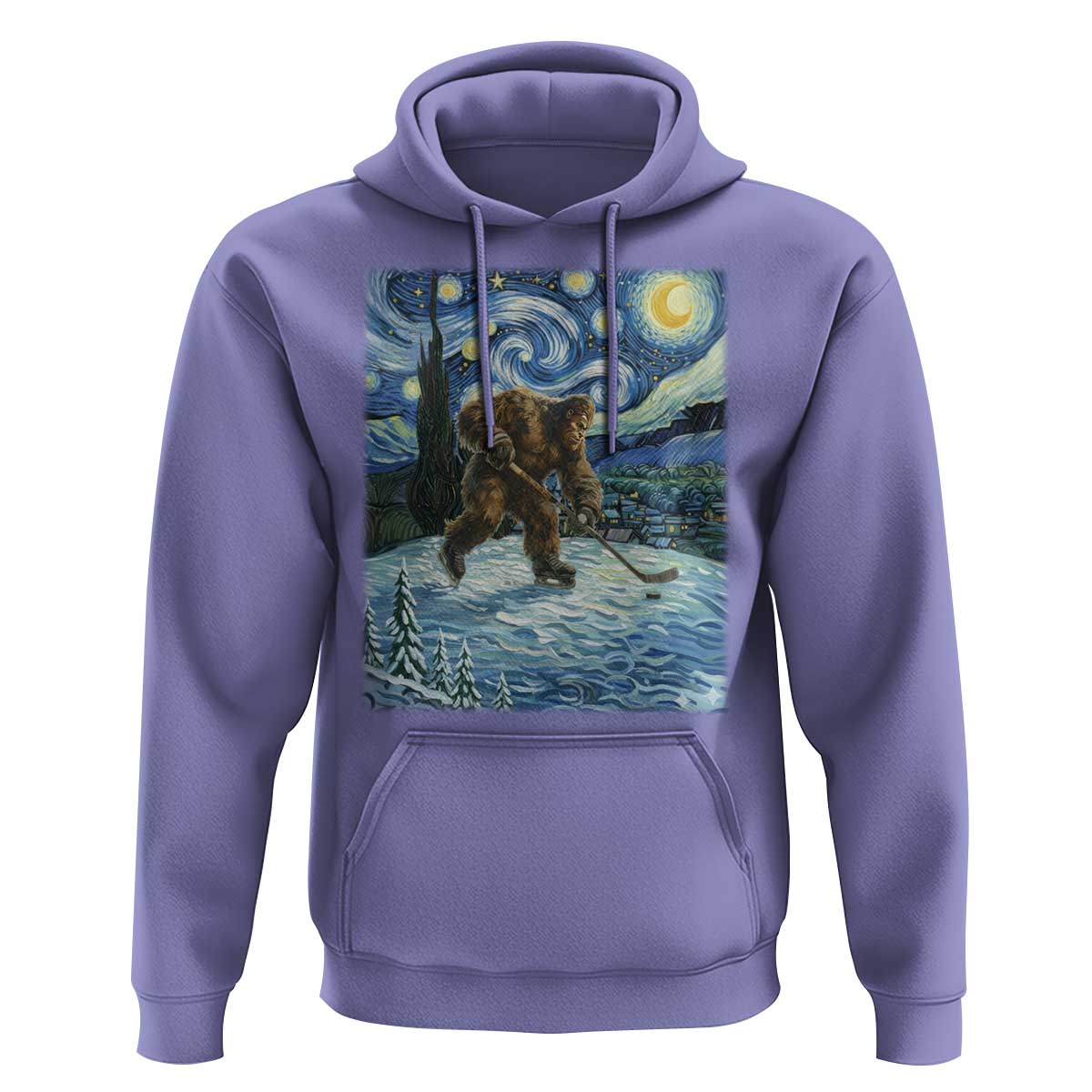 Cryptid Hockey Bigfoot Starry Night Inspired Funny Gift Hoodie - Wonder Print Shop