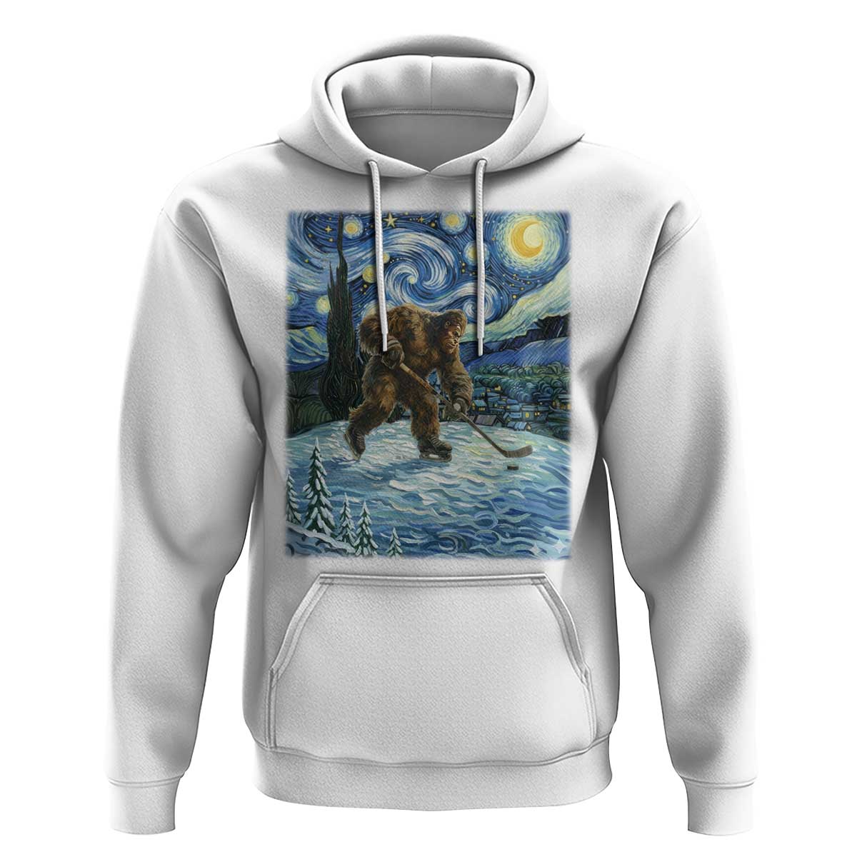 Cryptid Hockey Bigfoot Starry Night Inspired Funny Gift Hoodie - Wonder Print Shop