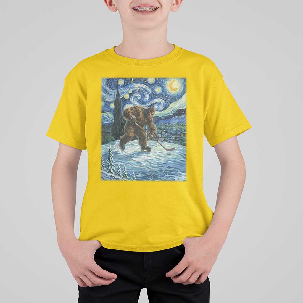 Cryptid Hockey Bigfoot Starry Night Inspired Funny Gift T Shirt For Kid - Wonder Print Shop