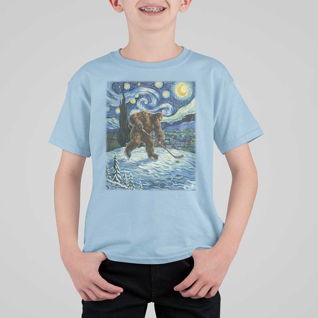 Cryptid Hockey Bigfoot Starry Night Inspired Funny Gift T Shirt For Kid - Wonder Print Shop