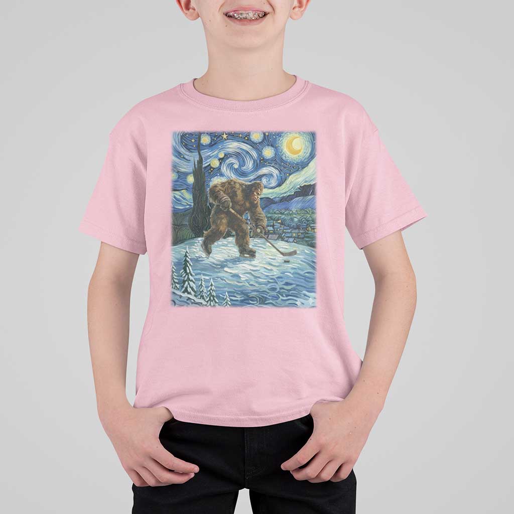 Cryptid Hockey Bigfoot Starry Night Inspired Funny Gift T Shirt For Kid - Wonder Print Shop