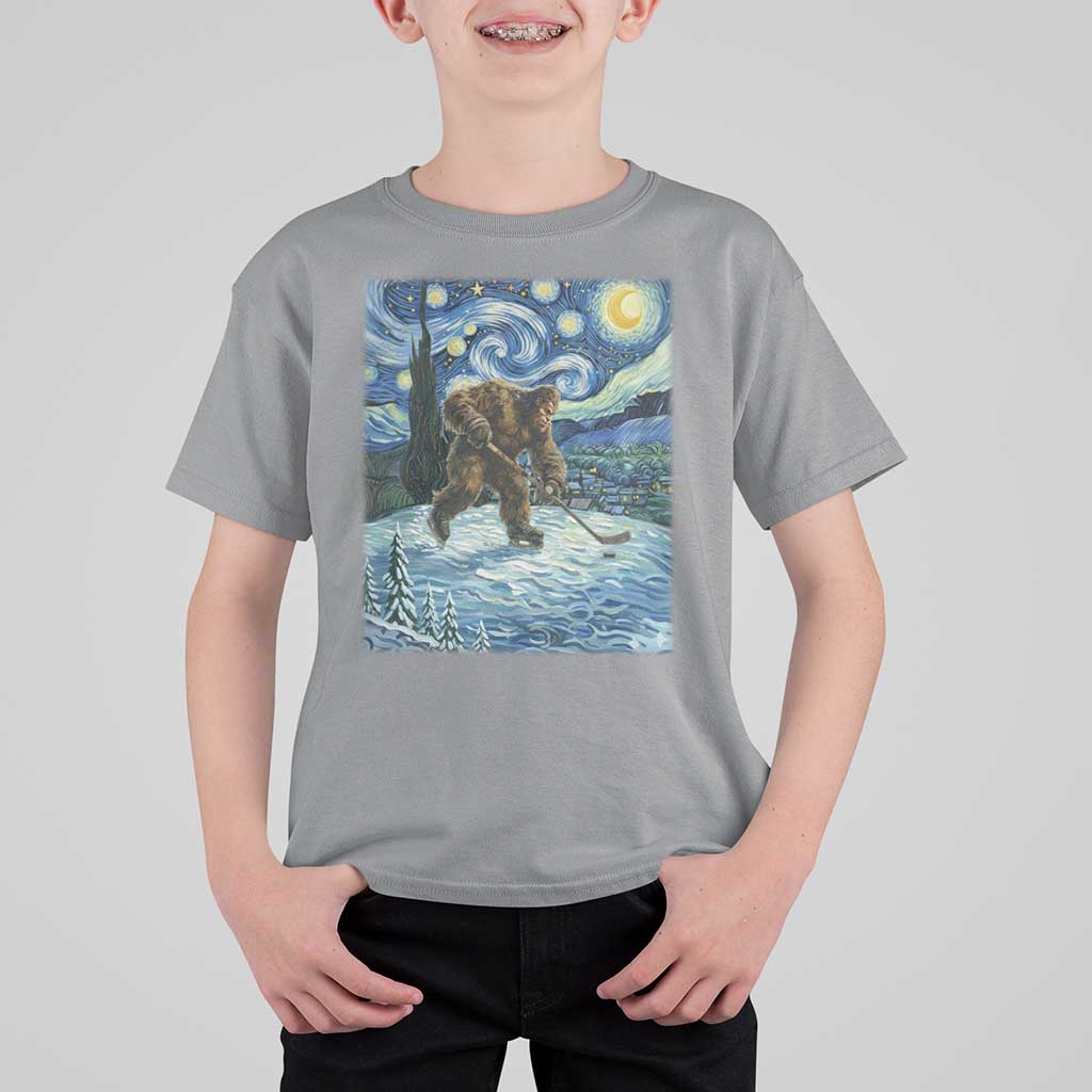Cryptid Hockey Bigfoot Starry Night Inspired Funny Gift T Shirt For Kid - Wonder Print Shop