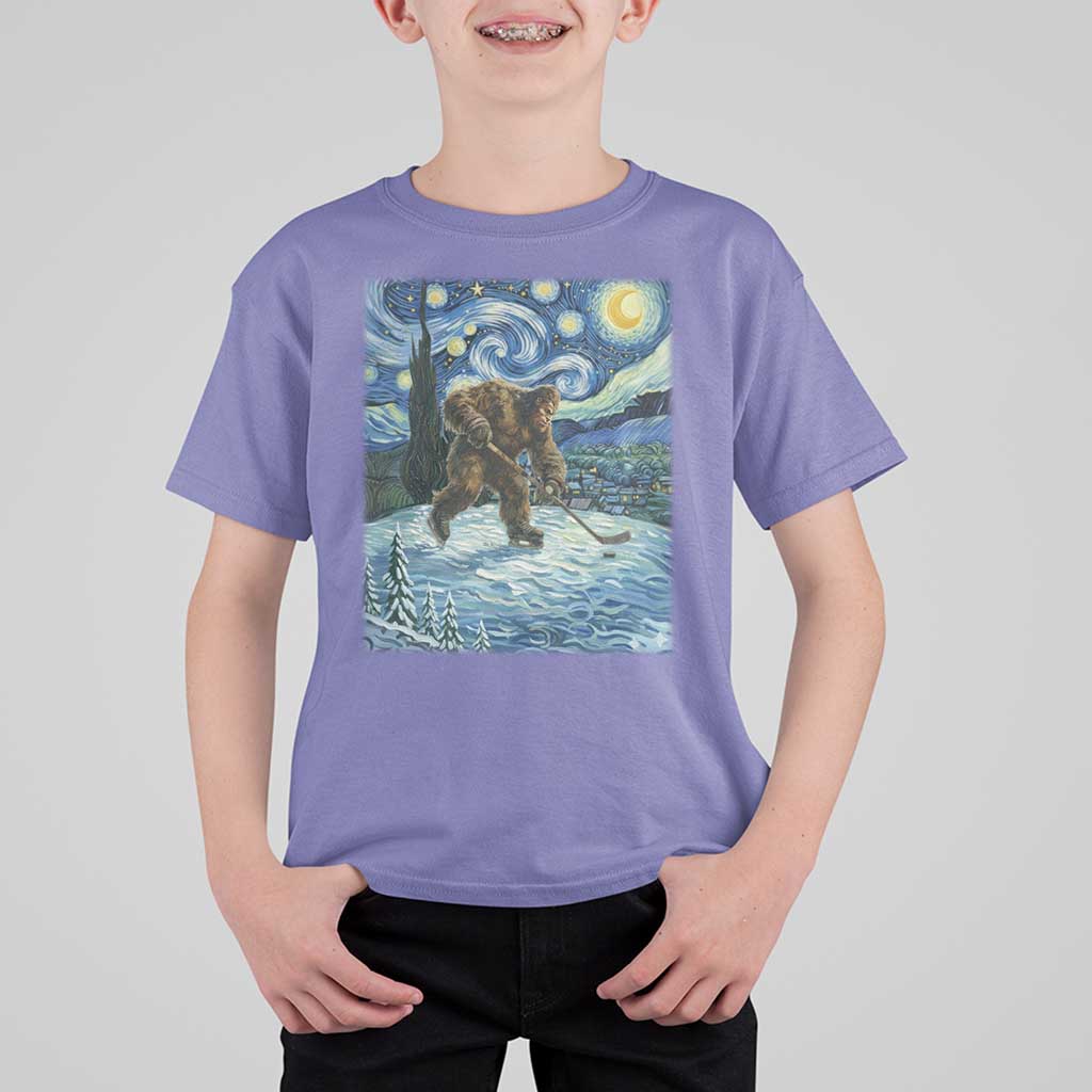 Cryptid Hockey Bigfoot Starry Night Inspired Funny Gift T Shirt For Kid - Wonder Print Shop