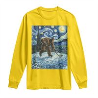 Cryptid Hockey Bigfoot Starry Night Inspired Funny Gift Long Sleeve Shirt - Wonder Print Shop