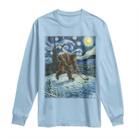 Cryptid Hockey Bigfoot Starry Night Inspired Funny Gift Long Sleeve Shirt - Wonder Print Shop