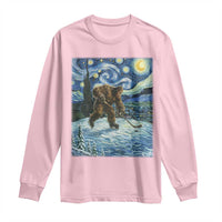 Cryptid Hockey Bigfoot Starry Night Inspired Funny Gift Long Sleeve Shirt - Wonder Print Shop