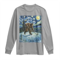 Cryptid Hockey Bigfoot Starry Night Inspired Funny Gift Long Sleeve Shirt - Wonder Print Shop