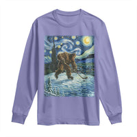 Cryptid Hockey Bigfoot Starry Night Inspired Funny Gift Long Sleeve Shirt - Wonder Print Shop