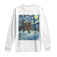 Cryptid Hockey Bigfoot Starry Night Inspired Funny Gift Long Sleeve Shirt - Wonder Print Shop