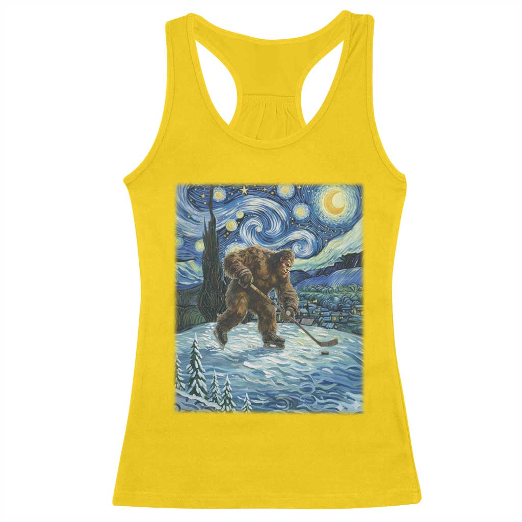Cryptid Hockey Bigfoot Starry Night Inspired Funny Gift Racerback Tank Top - Wonder Print Shop