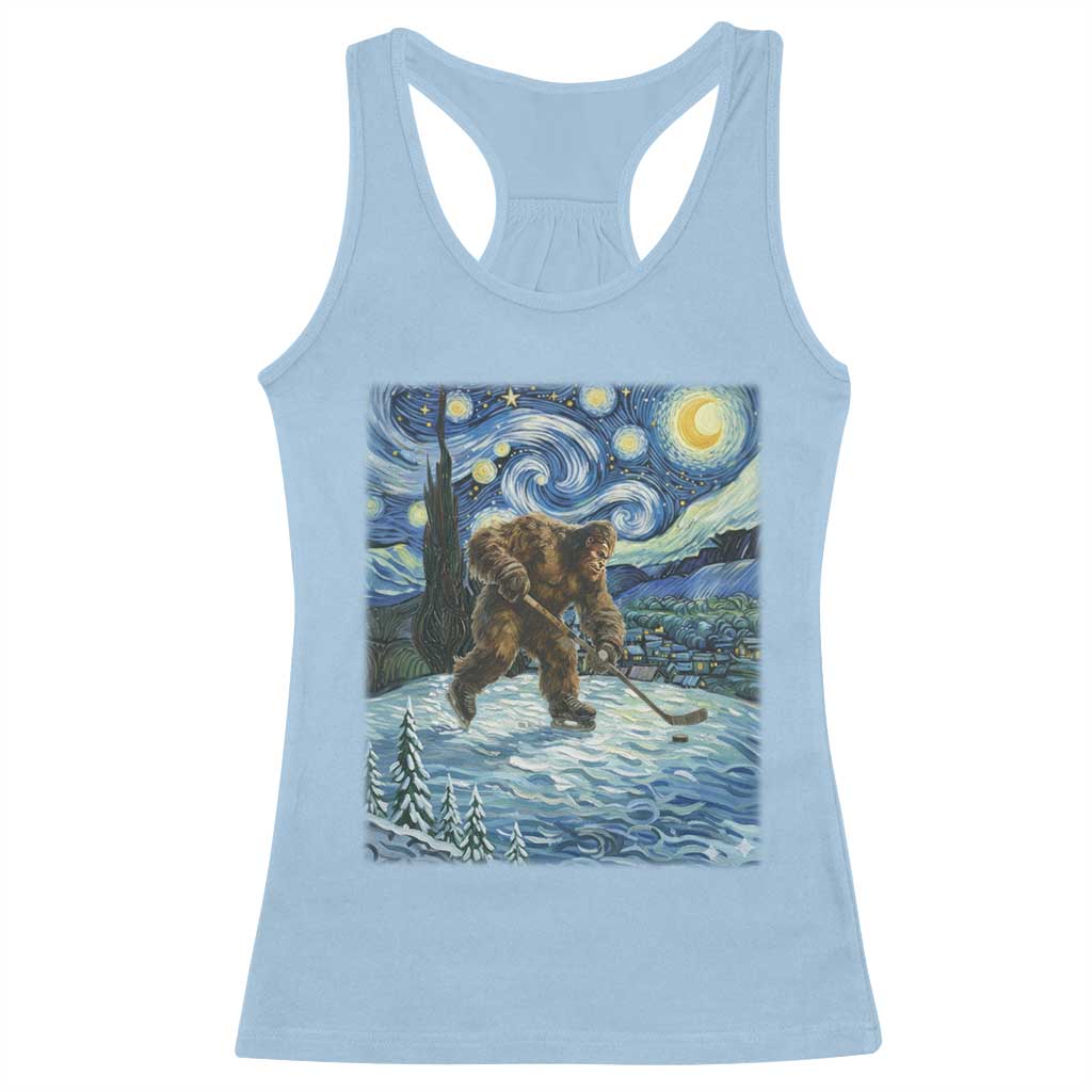 Cryptid Hockey Bigfoot Starry Night Inspired Funny Gift Racerback Tank Top - Wonder Print Shop