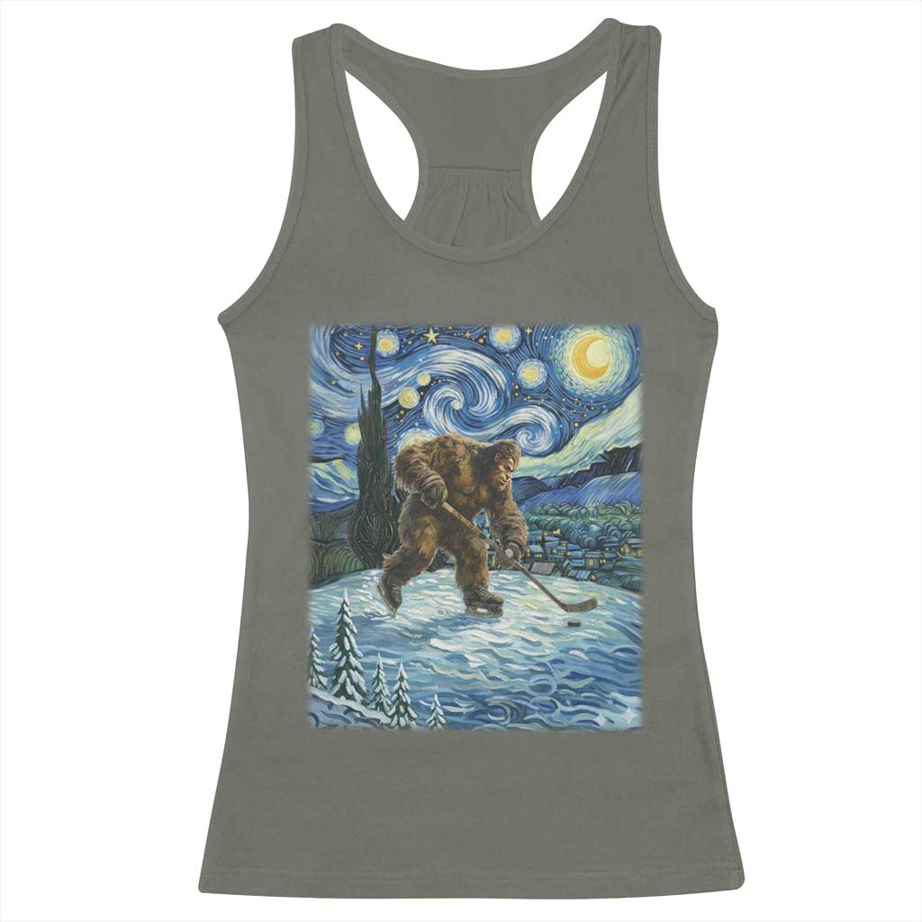 Cryptid Hockey Bigfoot Starry Night Inspired Funny Gift Racerback Tank Top - Wonder Print Shop
