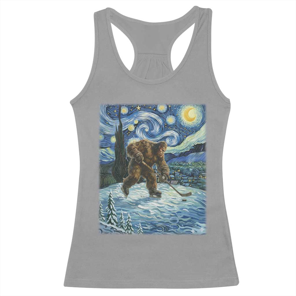 Cryptid Hockey Bigfoot Starry Night Inspired Funny Gift Racerback Tank Top - Wonder Print Shop