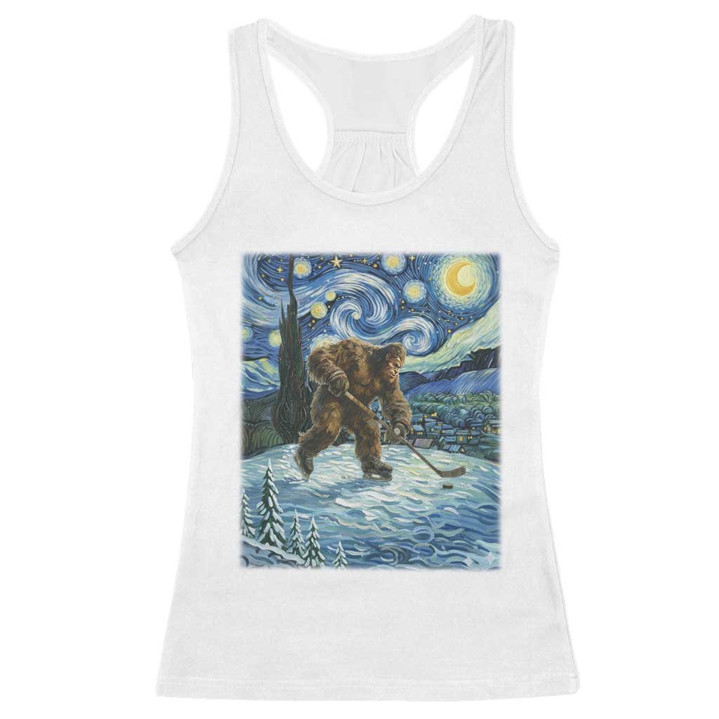 Cryptid Hockey Bigfoot Starry Night Inspired Funny Gift Racerback Tank Top - Wonder Print Shop