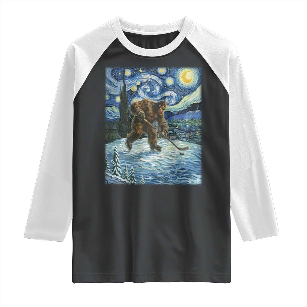 Cryptid Hockey Bigfoot Starry Night Inspired Funny Gift Raglan Shirt - Wonder Print Shop
