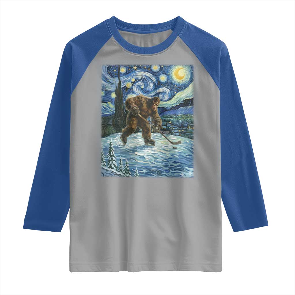 Cryptid Hockey Bigfoot Starry Night Inspired Funny Gift Raglan Shirt - Wonder Print Shop
