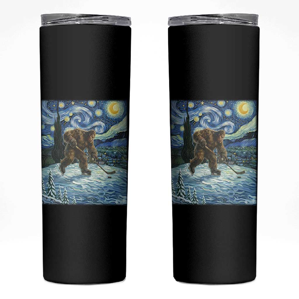 Cryptid Hockey Bigfoot Starry Night Inspired Funny Gift Skinny Tumbler - Wonder Print Shop