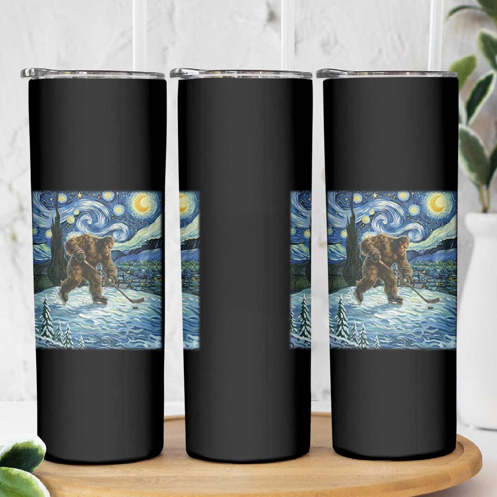 Cryptid Hockey Bigfoot Starry Night Inspired Funny Gift Skinny Tumbler - Wonder Print Shop