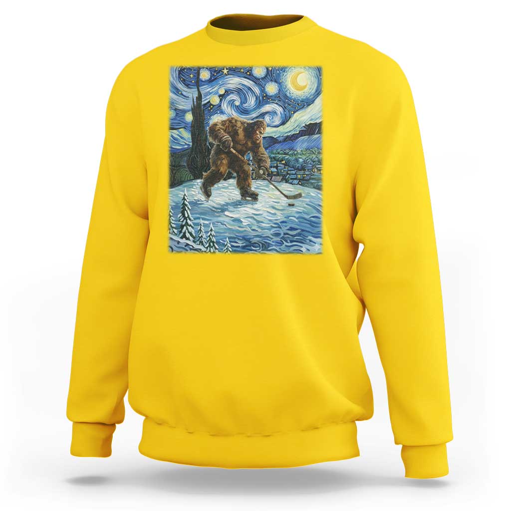 Cryptid Hockey Bigfoot Starry Night Inspired Funny Gift Sweatshirt - Wonder Print Shop