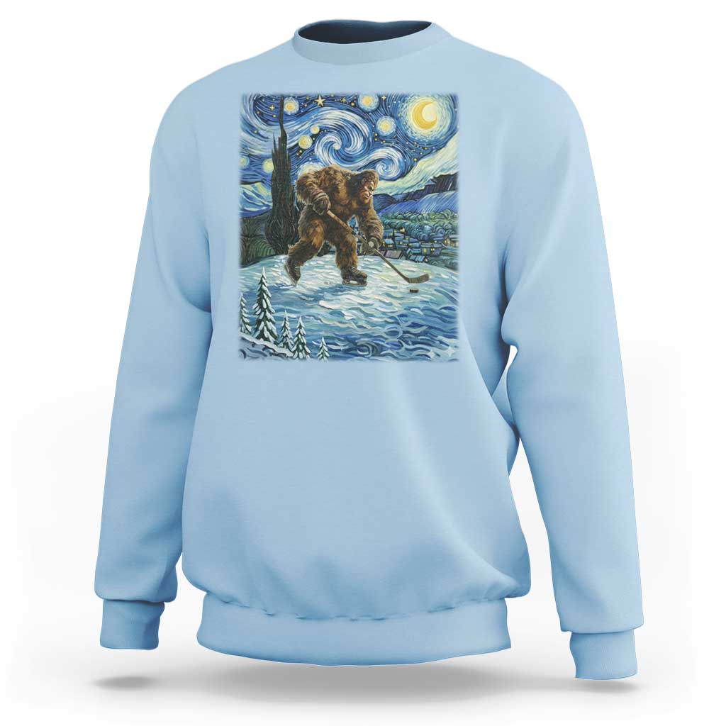 Cryptid Hockey Bigfoot Starry Night Inspired Funny Gift Sweatshirt - Wonder Print Shop