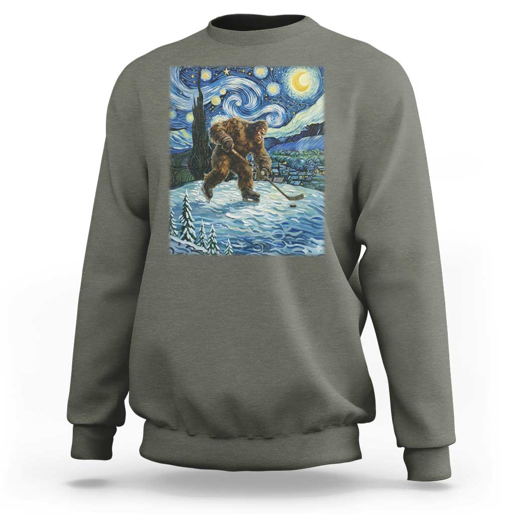 Cryptid Hockey Bigfoot Starry Night Inspired Funny Gift Sweatshirt - Wonder Print Shop