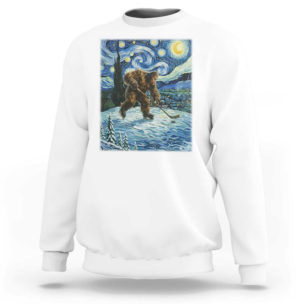 Cryptid Hockey Bigfoot Starry Night Inspired Funny Gift Sweatshirt - Wonder Print Shop