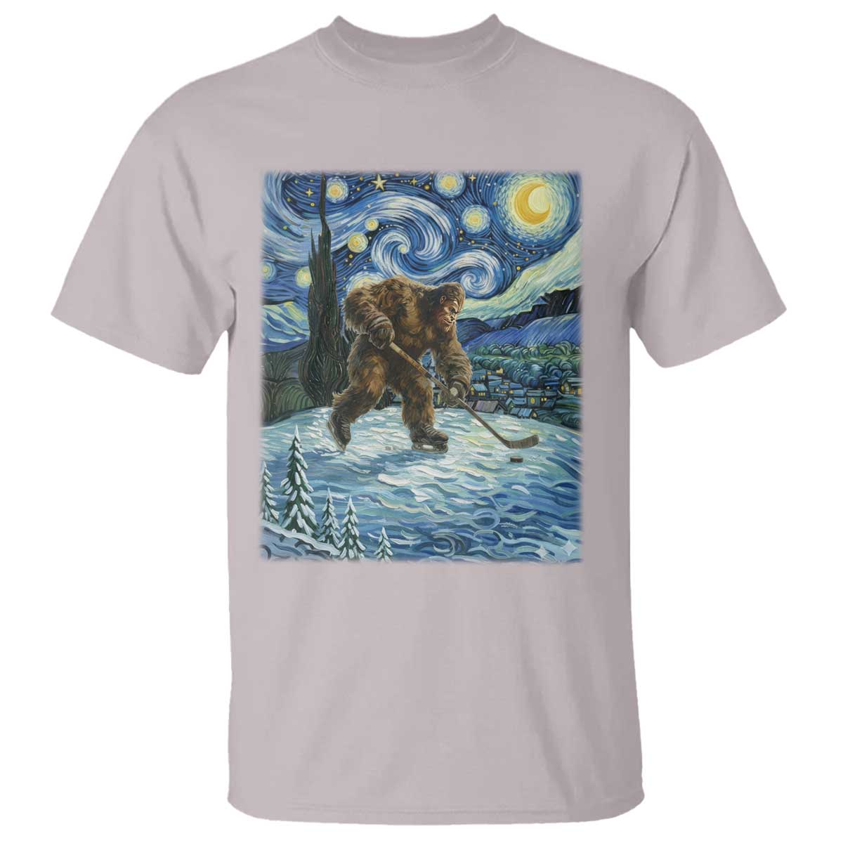 Cryptid Hockey Bigfoot Starry Night Inspired Funny Gift T Shirt - Wonder Print Shop
