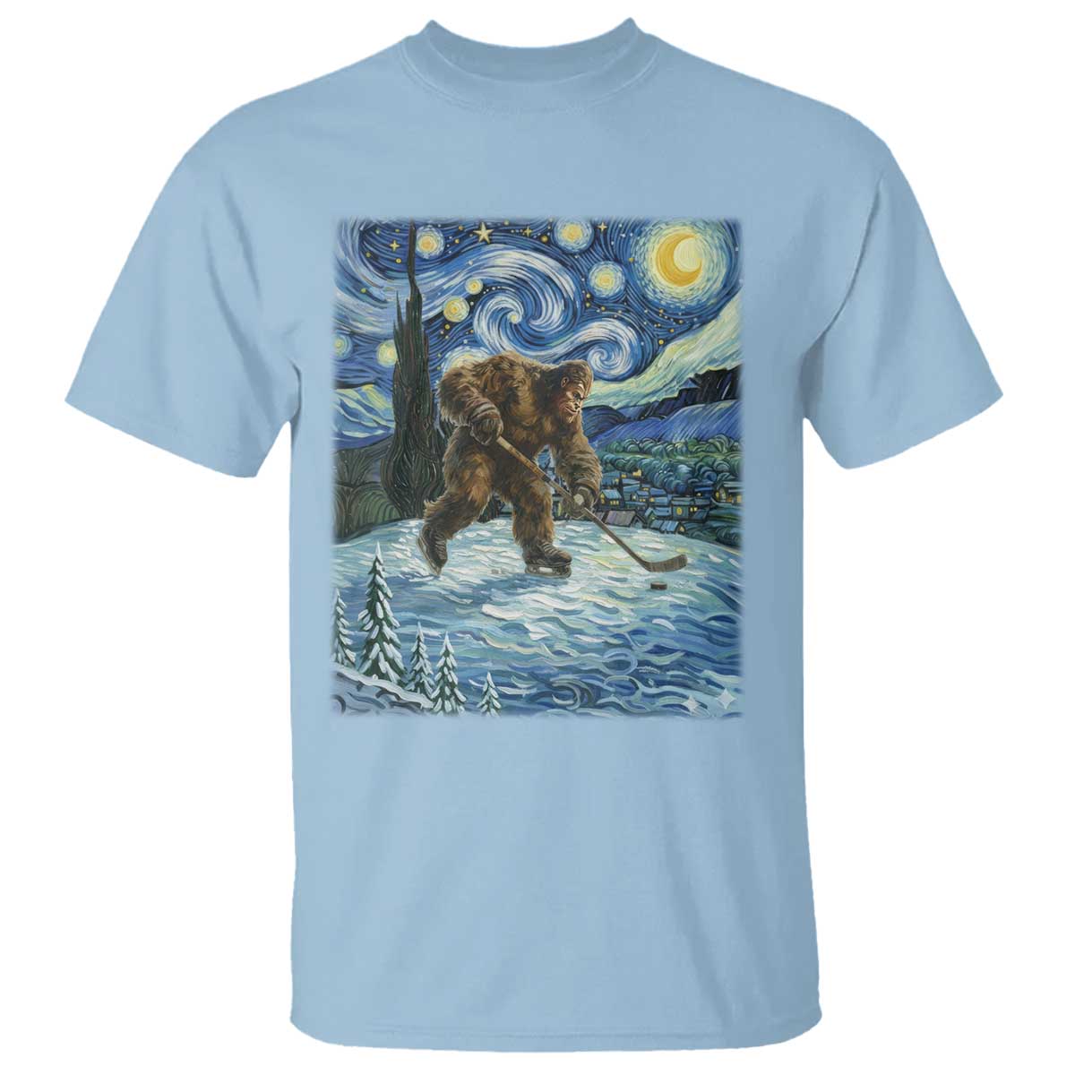 Cryptid Hockey Bigfoot Starry Night Inspired Funny Gift T Shirt - Wonder Print Shop