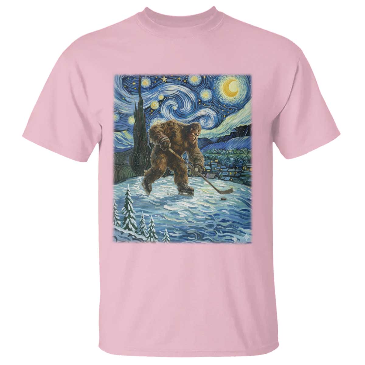 Cryptid Hockey Bigfoot Starry Night Inspired Funny Gift T Shirt - Wonder Print Shop