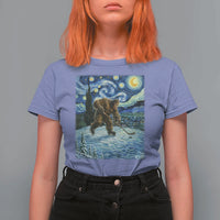 Cryptid Hockey Bigfoot Starry Night Inspired Funny Gift T Shirt For Women - Wonder Print Shop